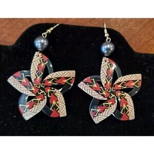 2.5 Inch Plastic Exotic Tropical Flower Beaded Dangling Pierced Earrings Gift